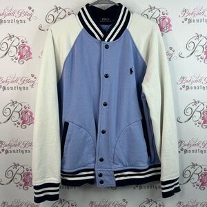 Polo Ralph Lauren coat jacket buttons stripes Blue and White Varsity Jacket